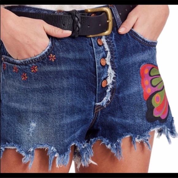 Free People Boulder Beach Buttefly Jeans Shorts - Picture 4 of 7